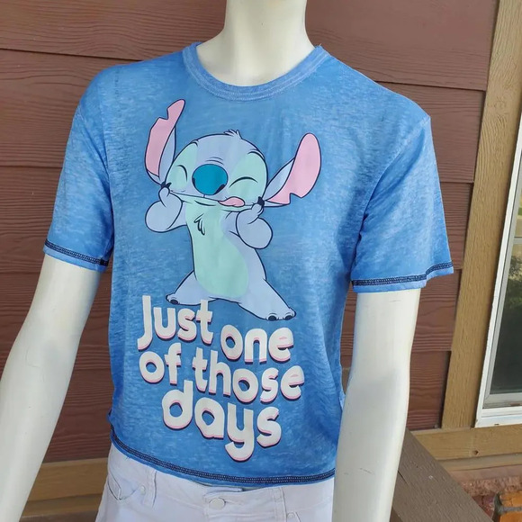 Disney Stitch Just One Of Those Days Tissue Thin Blue Graphic Tee T-Shirt XS - Picture 12 of 16